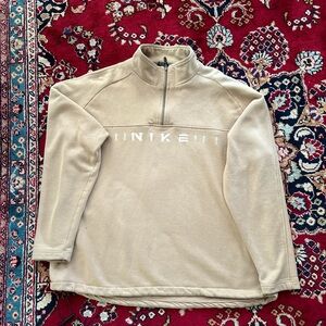 VINTAGE NIKE SPELL OUT QUARTER ZIP BEIGE SWEATSHIRT